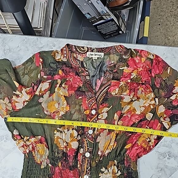 Women Sz S Maxi Sheer Dress Dark Floral Fairy Grunge BOHO Tiered Ruffle Smocked - Picture 9 of 14